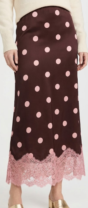Veloria Skirt — Burgundy Pink Dots front