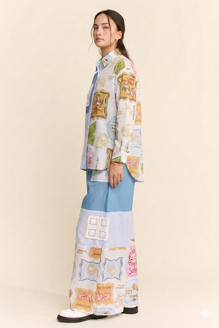 Postcard Top — Light Denim Multi side