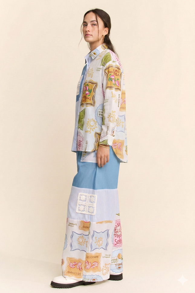 Postcard Top — Light Denim Multi side
