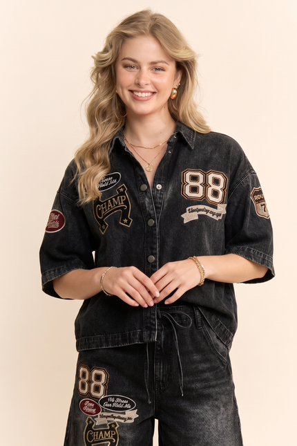 Raceline Jacket — Black Denim front