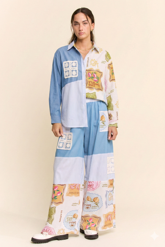 Postcard Top — Light Denim Multi front