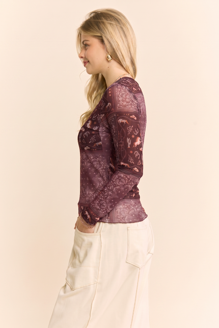 Cavessa Mesh Top — Burgundy side