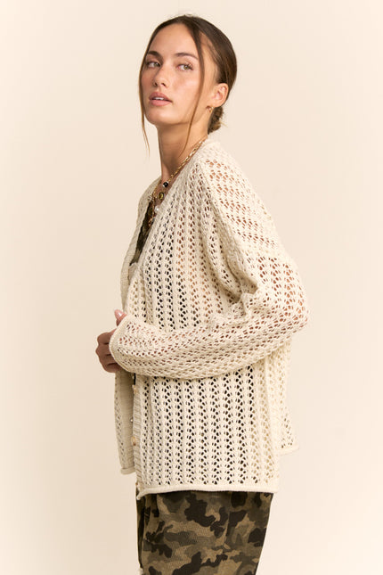 Evania Open-Knit Top — Almond side