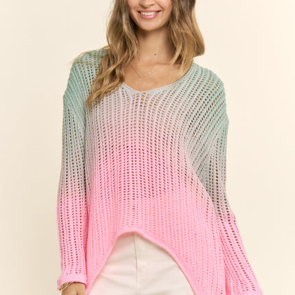 Elarune Sweater — Green/Pink front