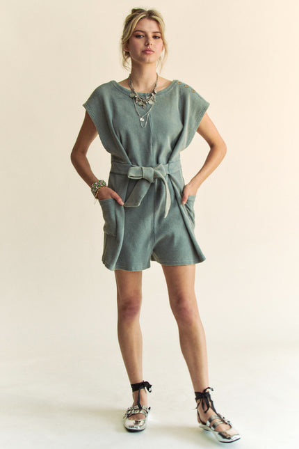Tavelle Romper — Light Teal front