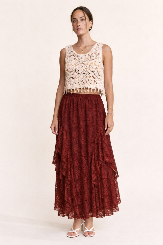 Filigree Skirt — Deep Red front