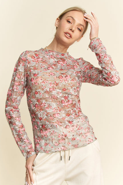 Florane Top — Blue/Pink Floral front