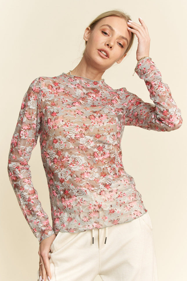 Florane Top — Blue/Pink Floral front