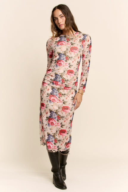 Parterre Dress — Taupe Floral front