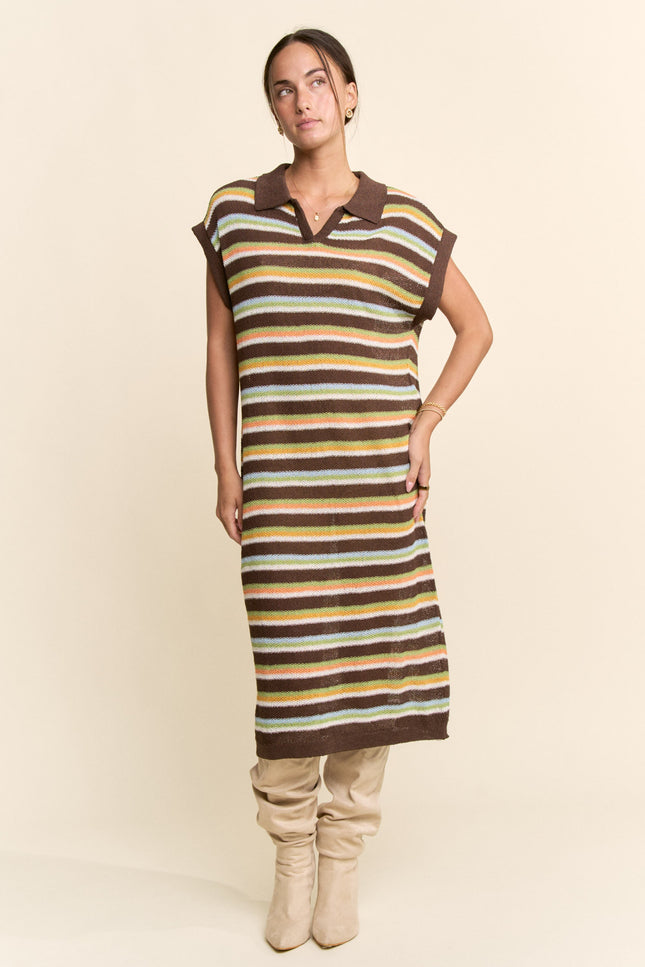Ondine Dress — Brown Multi front