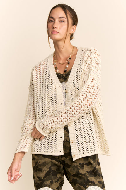 Evania Open-Knit Top — Almond front