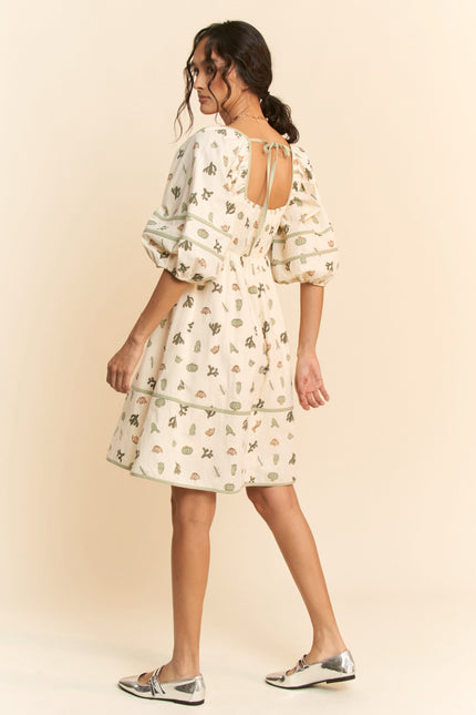 Saguaro Dress — Cream/Green back