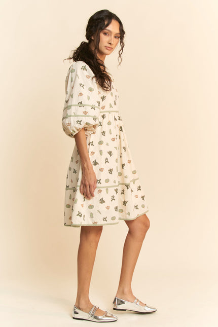 Saguaro Dress — Cream/Green side