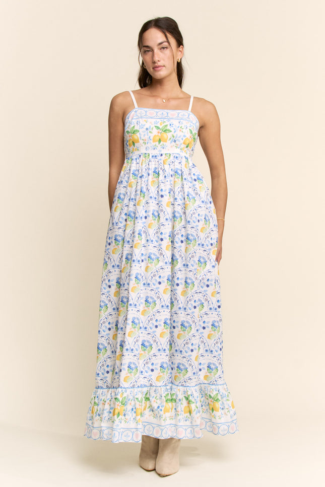 Solana Dress — Lemon Blue front