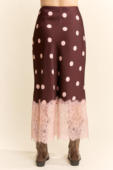 Veloria Skirt — Burgundy Pink Dots back