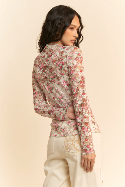 Florane Top — Cream/Pink Floral back