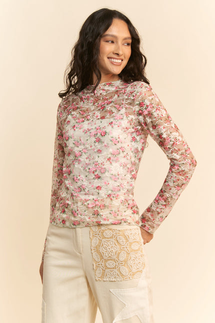 Florane Top — Cream/Pink Floral front