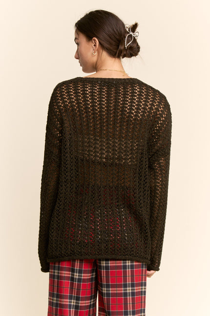 Evania Open-Knit Top — Deep Green back