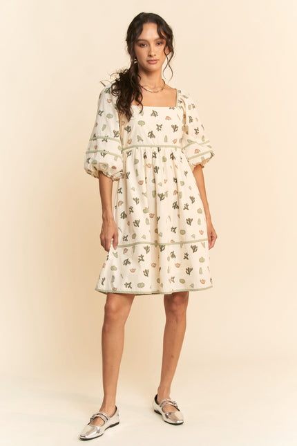 Saguaro Dress — Cream/Green front