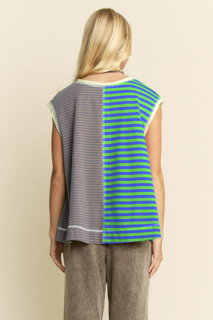 Virelai Top — Green Blue Grey back