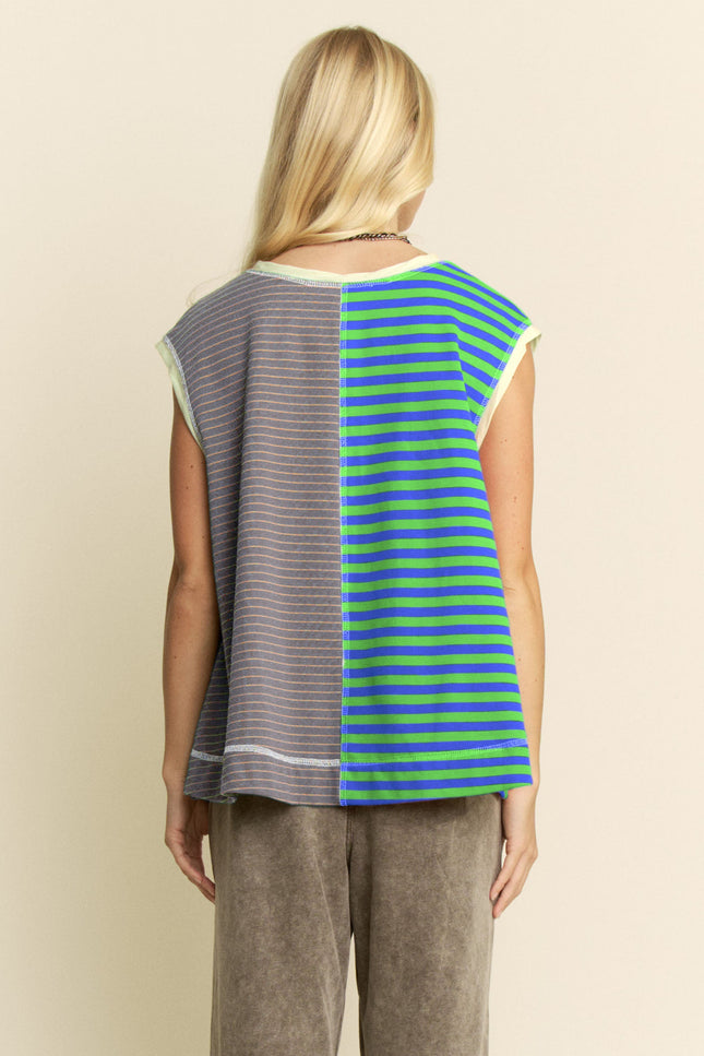 Virelai Top — Green Blue Grey back