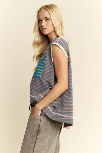 Virelai Top — Green Blue Grey side