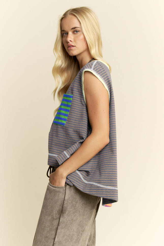Virelai Top — Green Blue Grey side