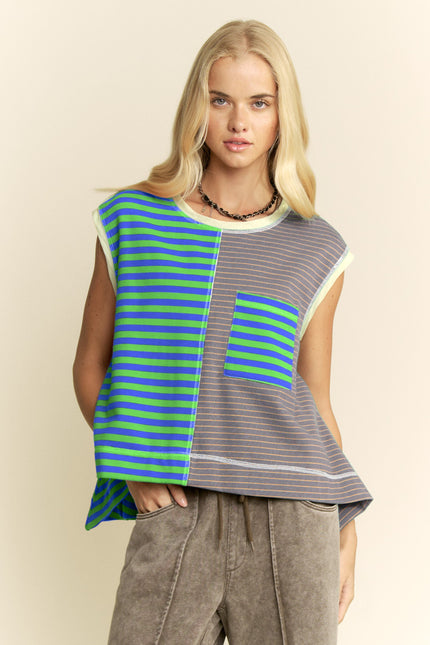Virelai Top — Green Blue Grey front