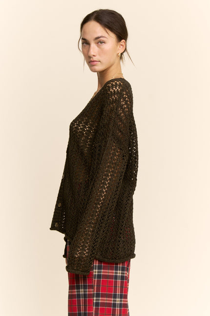 Evania Open-Knit Top — Deep Green side