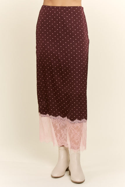 Velatine Skirt — Burgundy/Pink Dots front