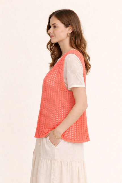 Mina Vest — Coral Pink side
