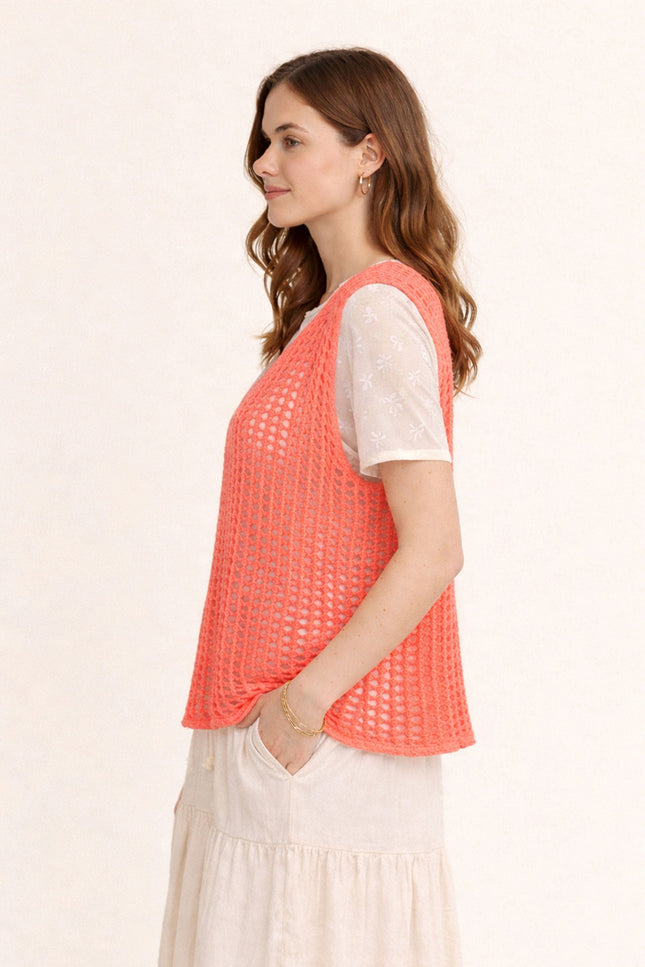 Mina Vest — Coral Pink side
