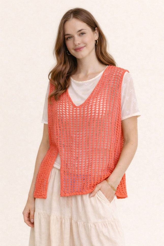 Mina Vest — Coral Pink front