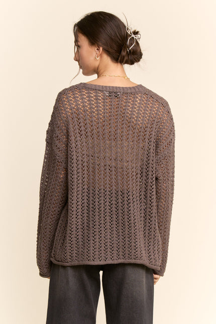 Evania Open-Knit Top — Charcoal back