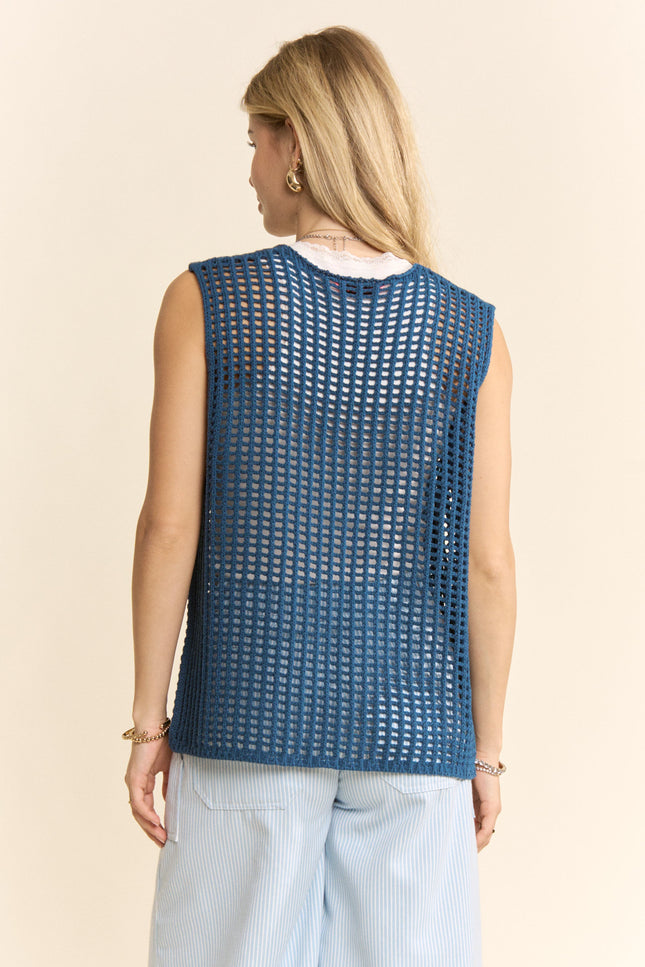 Mina Vest — Teal Blue back