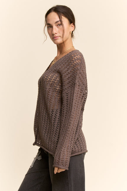 Evania Open-Knit Top — Charcoal side