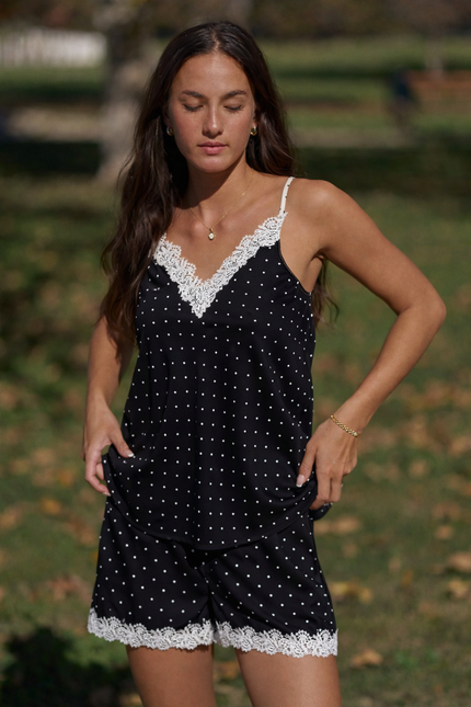 Eclaire Top — Black/White Dots front