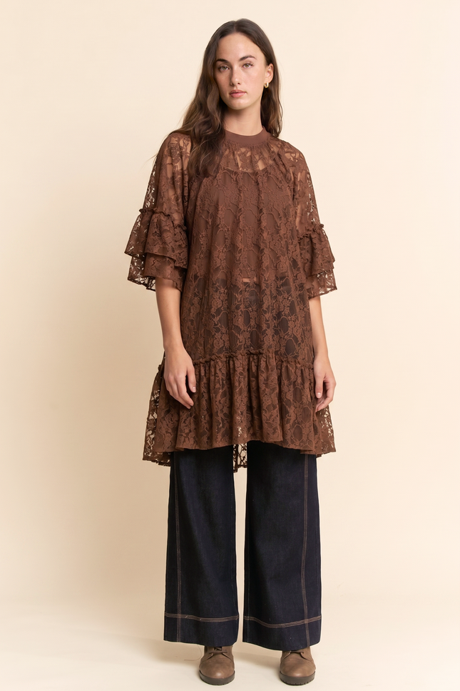 Aurelia Mesh Dress — Mocha Brown front