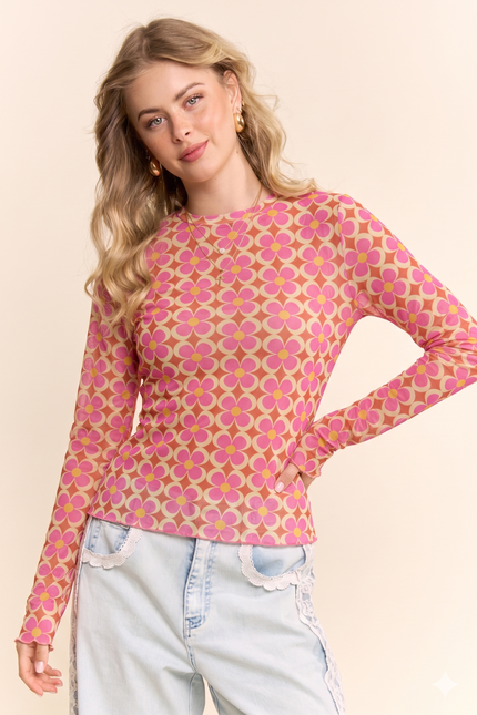 Parterre Mesh Top — Orange Multi front