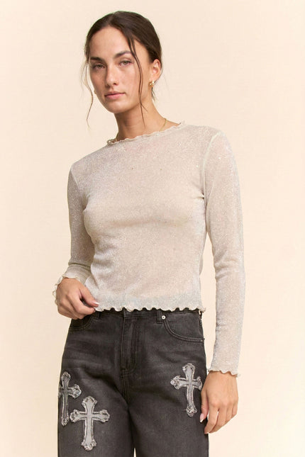 Stellar Mesh Top — Cream front