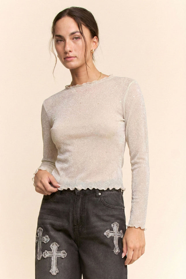Stellar Mesh Top — Cream front