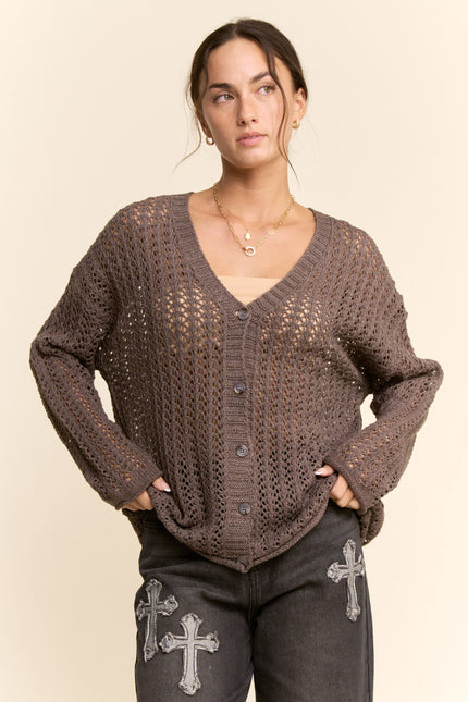 Evania Open-Knit Top — Charcoal front