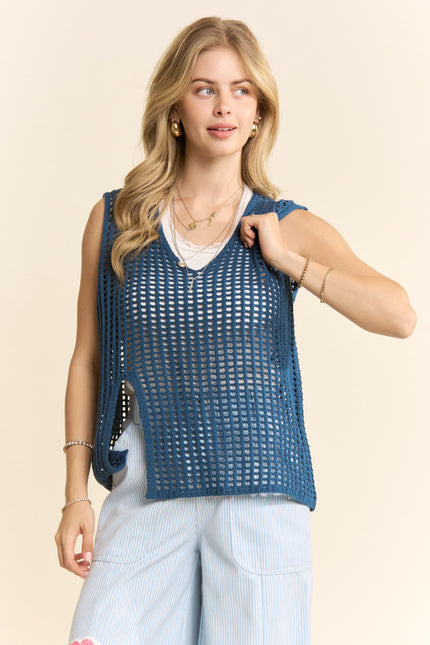 Mina Vest — Teal Blue front
