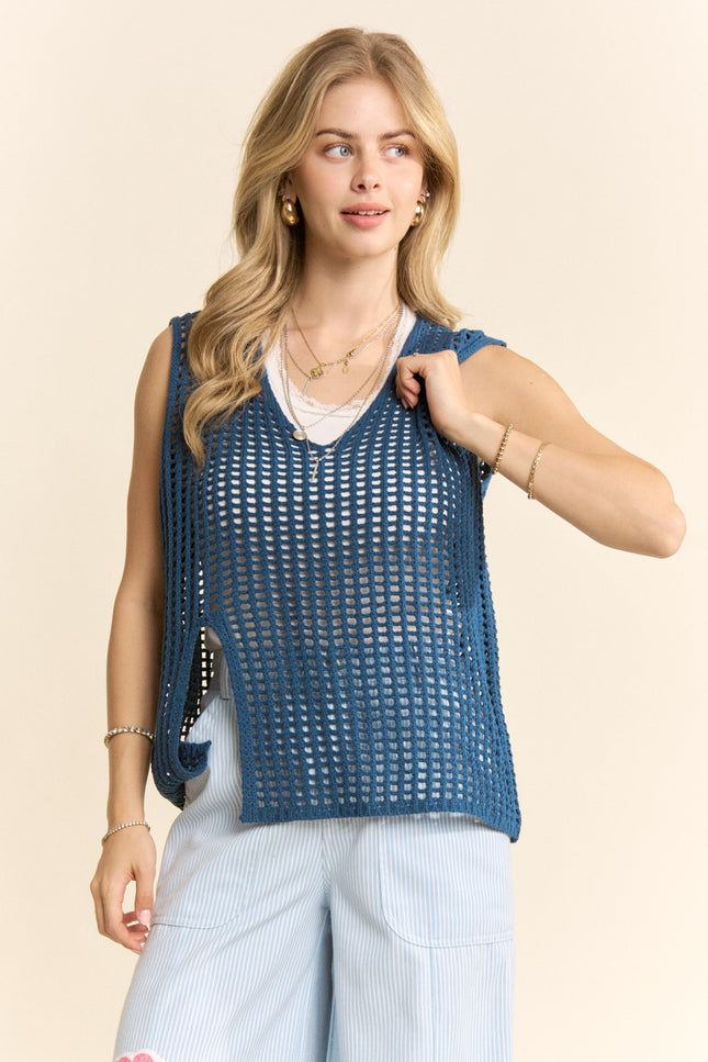 Mina Vest — Teal Blue front
