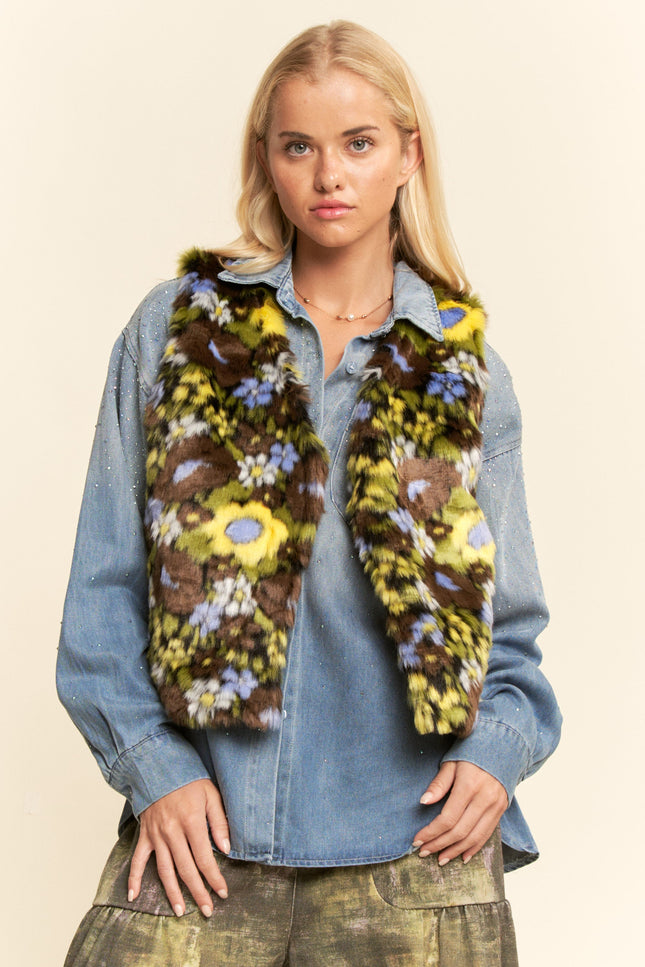Hollin Vest — Brown Floral front