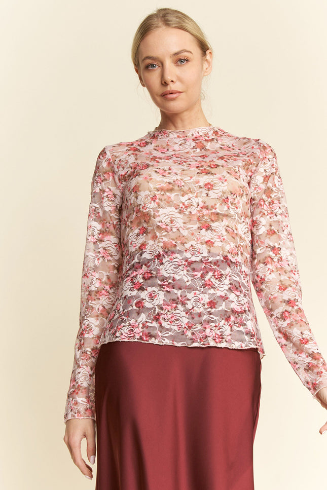 Florane Top — Pink/Pink Floral front