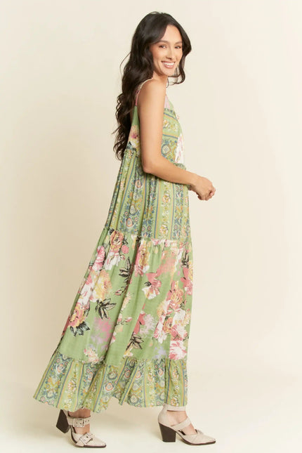 Sleeveless Tiered Floral Maxi Dress – Vintage Boho Patchwork Style