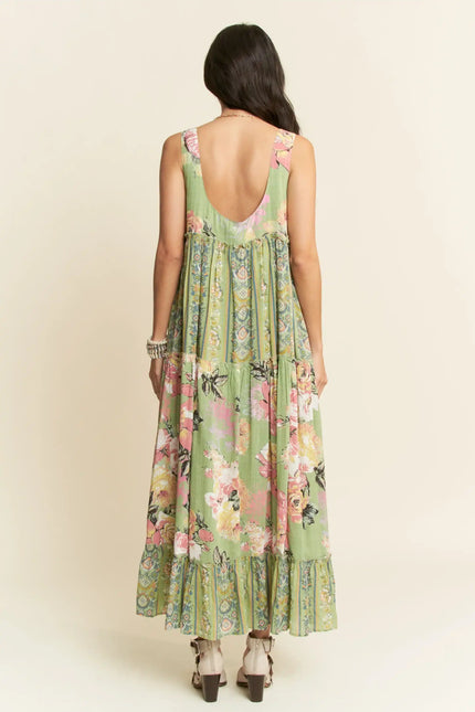Sleeveless Tiered Floral Maxi Dress – Vintage Boho Patchwork Style