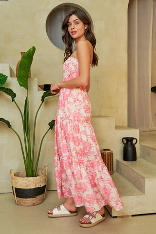 Strapless Smocked Maxi Dress – Tiered Floral Print One-Piece with Pockets