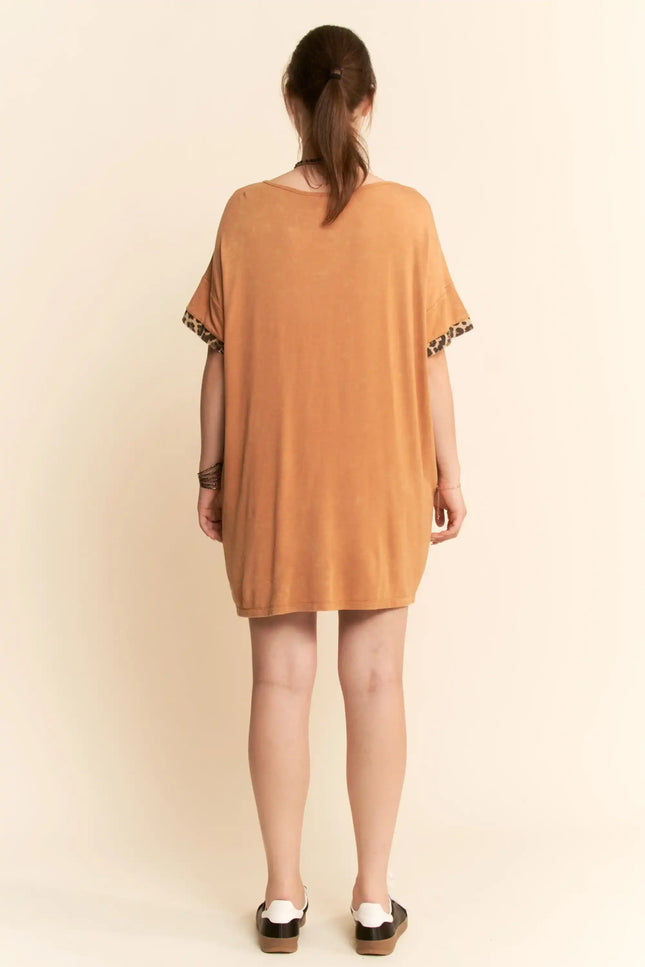 Oversized Lightning Bolt T-Shirt Dress – Sequin Leopard Appliqué Tunic